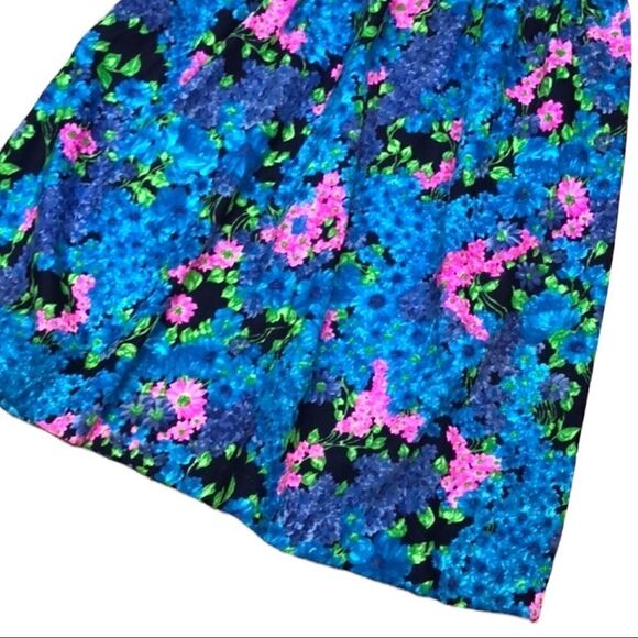 Vintage 60s 70s Handmade Floral Mini Skirt Blue Pink Green High Waist Pleated - Picture 4 of 10